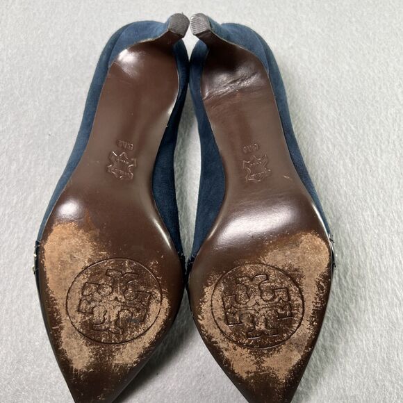 Tory Burch Studded Blue Suede Pointed Toe 3 inch Heels Shoes Size 5M - Picture 10 of 15